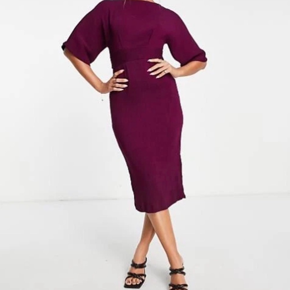Closet London Plum Midi Dress with Flutter Sleeves